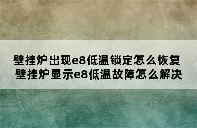 壁挂炉出现e8低温锁定怎么恢复 壁挂炉显示e8低温故障怎么解决